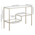 Console en acier moderne bronze noirci / laiton / nickel satiné avec plateau en verre trempé et étagère à 2 niveaux – Unité unique