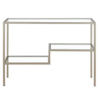 Console en acier moderne bronze noirci / laiton / nickel satiné avec plateau en verre trempé et étagère à 2 niveaux – Unité unique