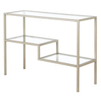 Console en acier moderne bronze noirci / laiton / nickel satiné avec plateau en verre trempé et étagère à 2 niveaux – Unité unique