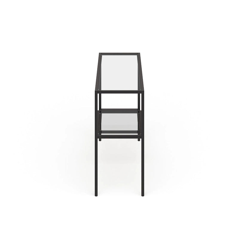 Console en acier moderne bronze noirci / laiton / nickel satiné avec plateau en verre trempé et étagère à 2 niveaux – Unité unique