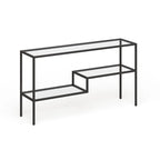 Console en acier moderne bronze noirci / laiton / nickel satiné avec plateau en verre trempé et étagère à 2 niveaux – Unité unique