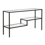 Console en acier moderne bronze noirci / laiton / nickel satiné avec plateau en verre trempé et étagère à 2 niveaux – Unité unique