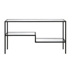 Console en acier moderne bronze noirci / laiton / nickel satiné avec plateau en verre trempé et étagère à 2 niveaux – Unité unique