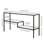 Console en acier moderne bronze noirci / laiton / nickel satiné avec plateau en verre trempé et étagère à 2 niveaux – Unité unique