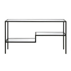 Console en acier moderne bronze noirci / laiton / nickel satiné avec plateau en verre trempé et étagère à 2 niveaux – Unité unique