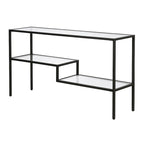 Console en acier moderne bronze noirci / laiton / nickel satiné avec plateau en verre trempé et étagère à 2 niveaux – Unité unique