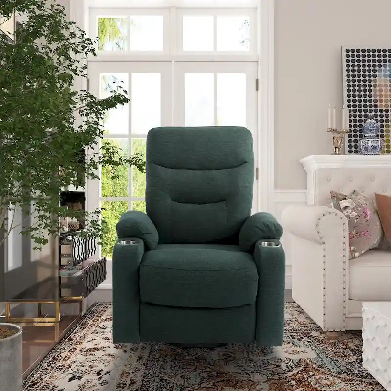 Fauteuil inclinable de massage électrique en polyester vert / marron / bleu marine / gris / beige avec porte-gobelets et télécommande sans fil – Monoplace
