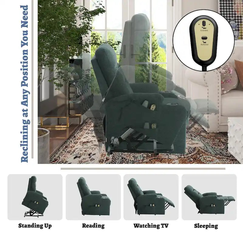 Fauteuil inclinable de massage électrique en polyester vert / marron / bleu marine / gris / beige avec porte-gobelets et télécommande sans fil – Monoplace