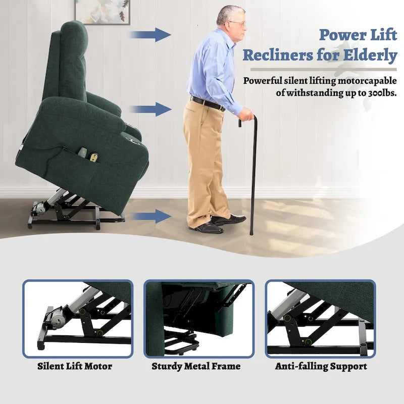 Fauteuil inclinable de massage électrique en polyester vert / marron / bleu marine / gris / beige avec porte-gobelets et télécommande sans fil – Monoplace