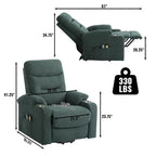 Fauteuil inclinable de massage électrique en polyester vert / marron / bleu marine / gris / beige avec porte-gobelets et télécommande sans fil – Monoplace