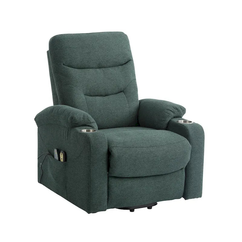 Fauteuil inclinable de massage électrique en polyester vert / marron / bleu marine / gris / beige avec porte-gobelets et télécommande sans fil – Monoplace