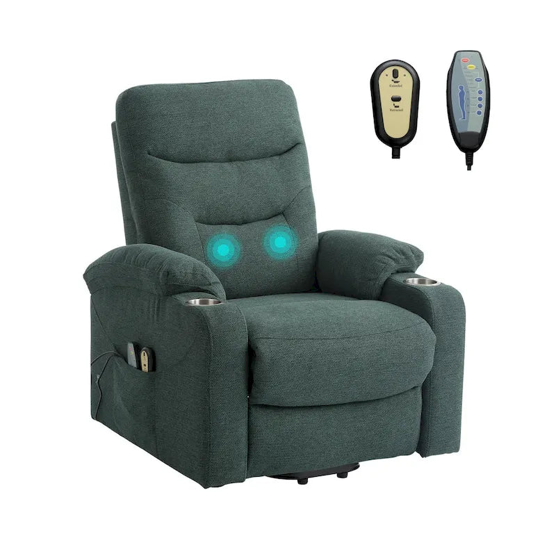 Fauteuil inclinable de massage électrique en polyester vert / marron / bleu marine / gris / beige avec porte-gobelets et télécommande sans fil – Monoplace
