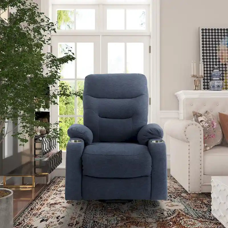 Fauteuil inclinable de massage électrique en polyester vert / marron / bleu marine / gris / beige avec porte-gobelets et télécommande sans fil – Monoplace