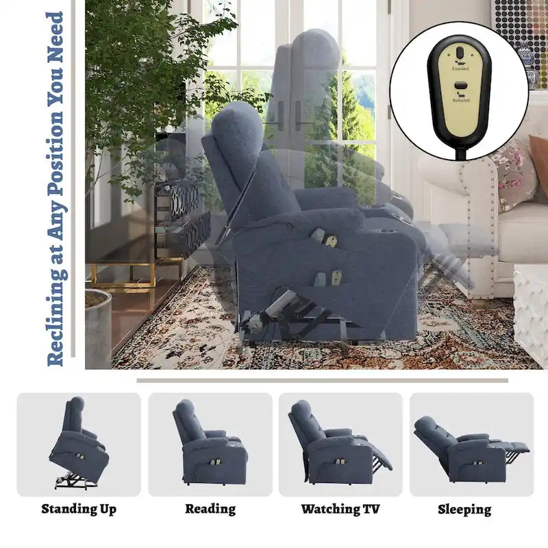 Fauteuil inclinable de massage électrique en polyester vert / marron / bleu marine / gris / beige avec porte-gobelets et télécommande sans fil – Monoplace