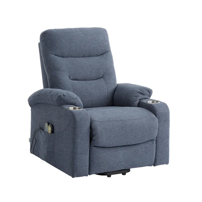 Fauteuil inclinable de massage électrique en polyester vert / marron / bleu marine / gris / beige avec porte-gobelets et télécommande sans fil – Monoplace