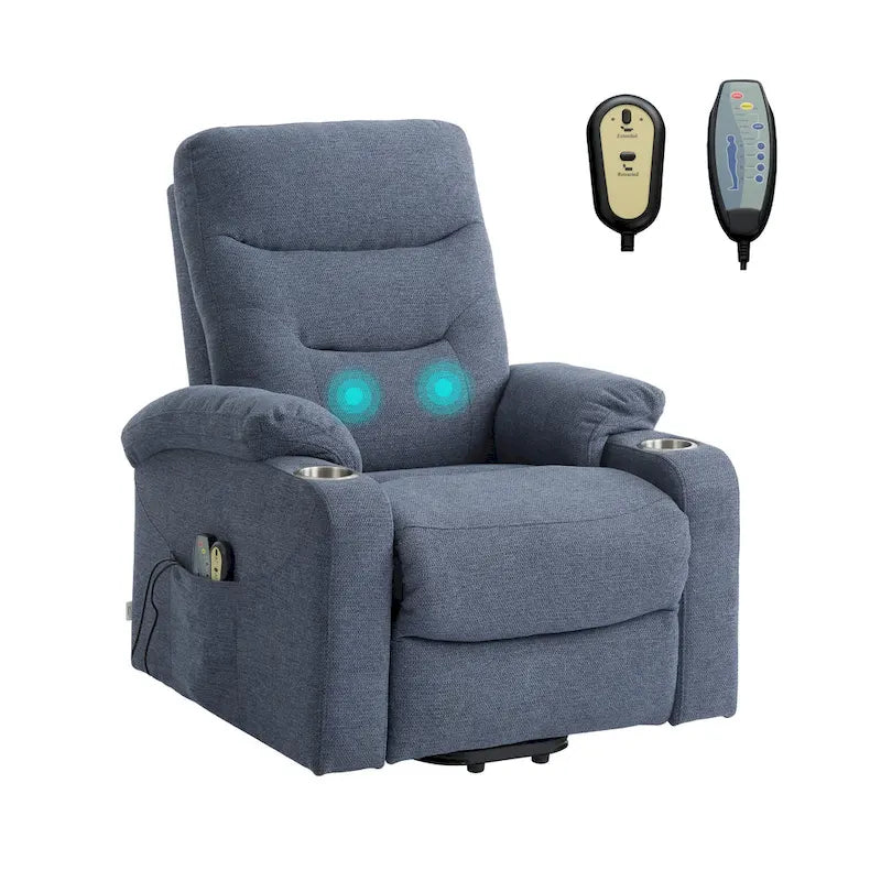 Fauteuil inclinable de massage électrique en polyester vert / marron / bleu marine / gris / beige avec porte-gobelets et télécommande sans fil – Monoplace