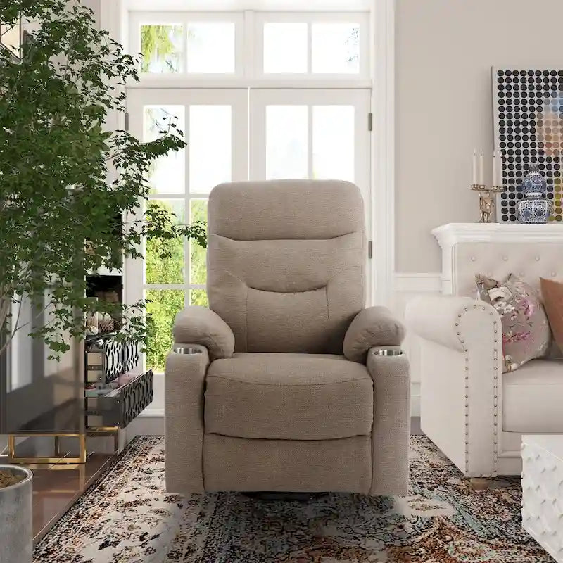 Fauteuil inclinable de massage électrique en polyester vert / marron / bleu marine / gris / beige avec porte-gobelets et télécommande sans fil – Monoplace