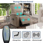 Fauteuil inclinable de massage électrique en polyester vert / marron / bleu marine / gris / beige avec porte-gobelets et télécommande sans fil – Monoplace