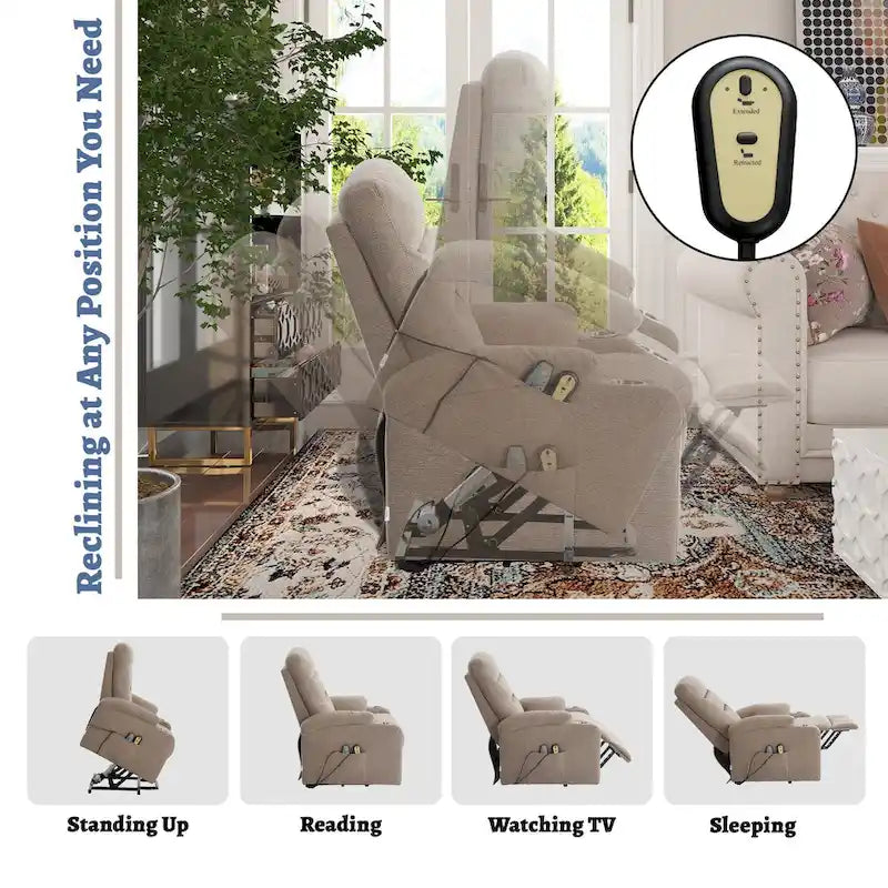 Fauteuil inclinable de massage électrique en polyester vert / marron / bleu marine / gris / beige avec porte-gobelets et télécommande sans fil – Monoplace