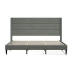 Lit plateforme rembourré beige / gris / pierre avec tête de lit capitonnée à oreilles – Queen / King / California King