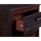 Table de chevet rustique en pin massif, blanc antique / gris / noyer, avec 3 tiroirs, glissières à roulettes métalliques et poignées noires antiques – Unité unique