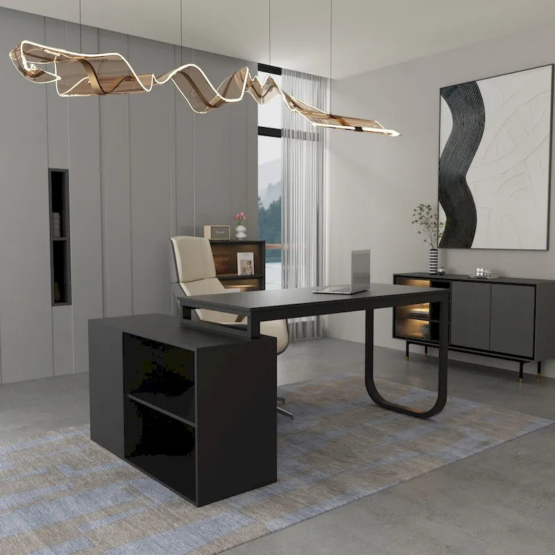 Bureau d'ordinateur d'angle blanc / noir avec 1 tiroir et étagère de rangement ouverte – Unité unique