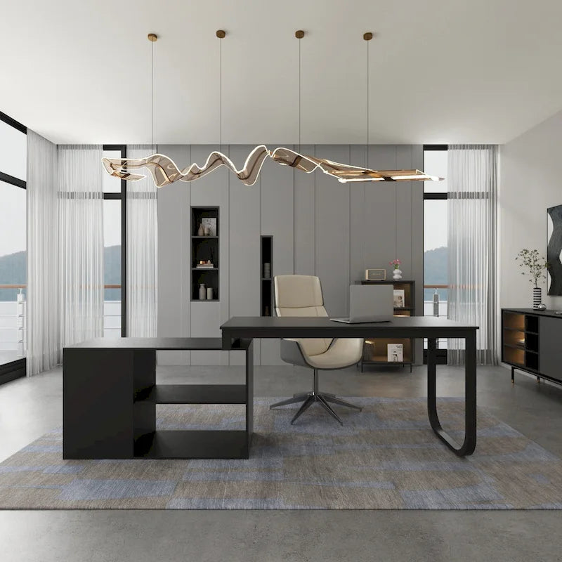Bureau d'ordinateur d'angle blanc / noir avec 1 tiroir et étagère de rangement ouverte – Unité unique