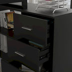 Bureau d'ordinateur d'angle blanc / noir avec 1 tiroir et étagère de rangement ouverte – Unité unique
