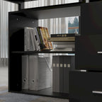 Bureau d'ordinateur d'angle blanc / noir avec 1 tiroir et étagère de rangement ouverte – Unité unique