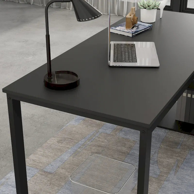 Bureau d'ordinateur d'angle blanc / noir avec 1 tiroir et étagère de rangement ouverte – Unité unique
