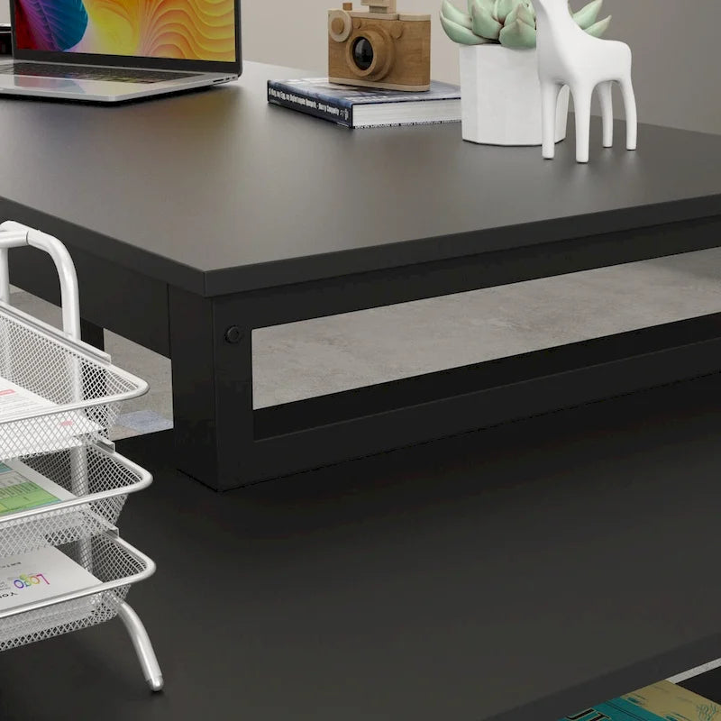 Bureau d'ordinateur d'angle blanc / noir avec 1 tiroir et étagère de rangement ouverte – Unité unique