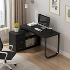 Bureau d'ordinateur d'angle blanc / noir avec 1 tiroir et étagère de rangement ouverte – Unité unique