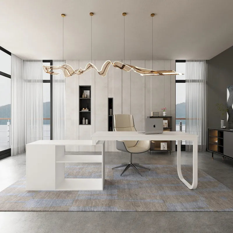 Bureau d'ordinateur d'angle blanc / noir avec 1 tiroir et étagère de rangement ouverte – Unité unique