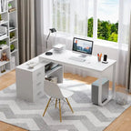 Bureau d'ordinateur d'angle blanc / noir avec 1 tiroir et étagère de rangement ouverte – Unité unique