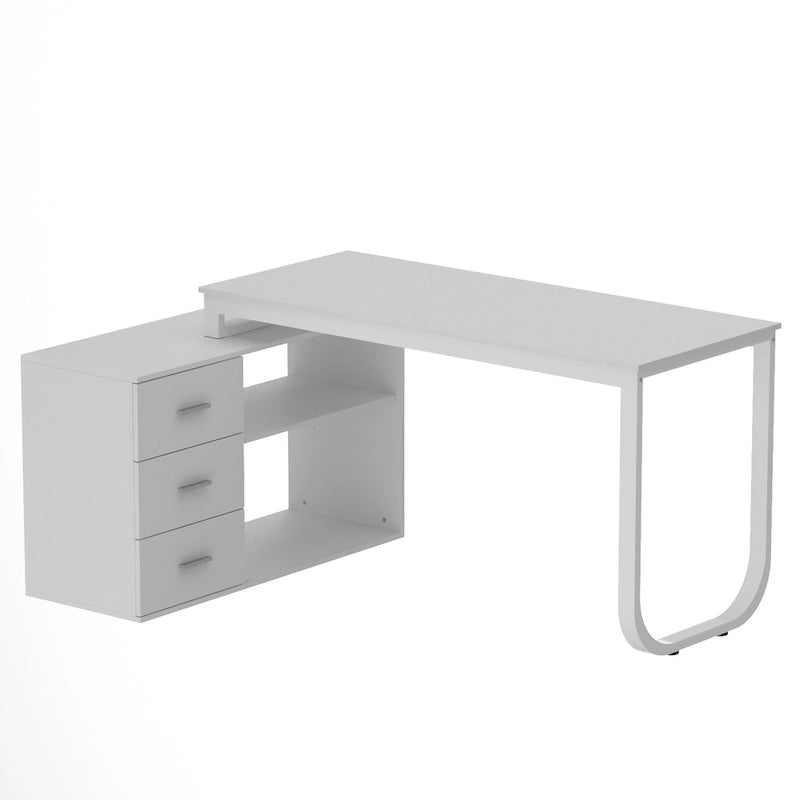 Bureau d'ordinateur d'angle blanc / noir avec 1 tiroir et étagère de rangement ouverte – Unité unique