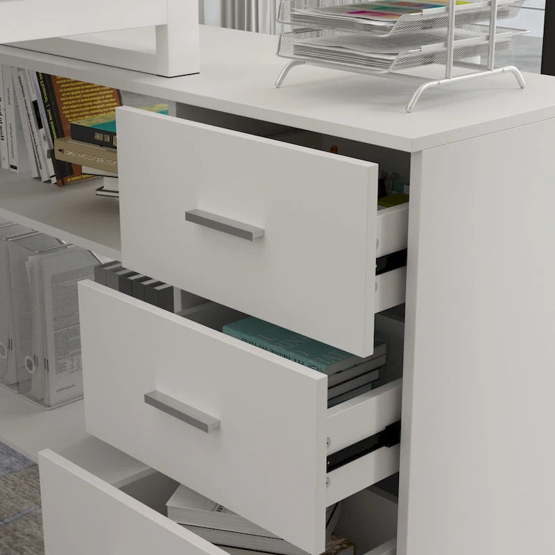 Bureau d'ordinateur d'angle blanc / noir avec 1 tiroir et étagère de rangement ouverte – Unité unique