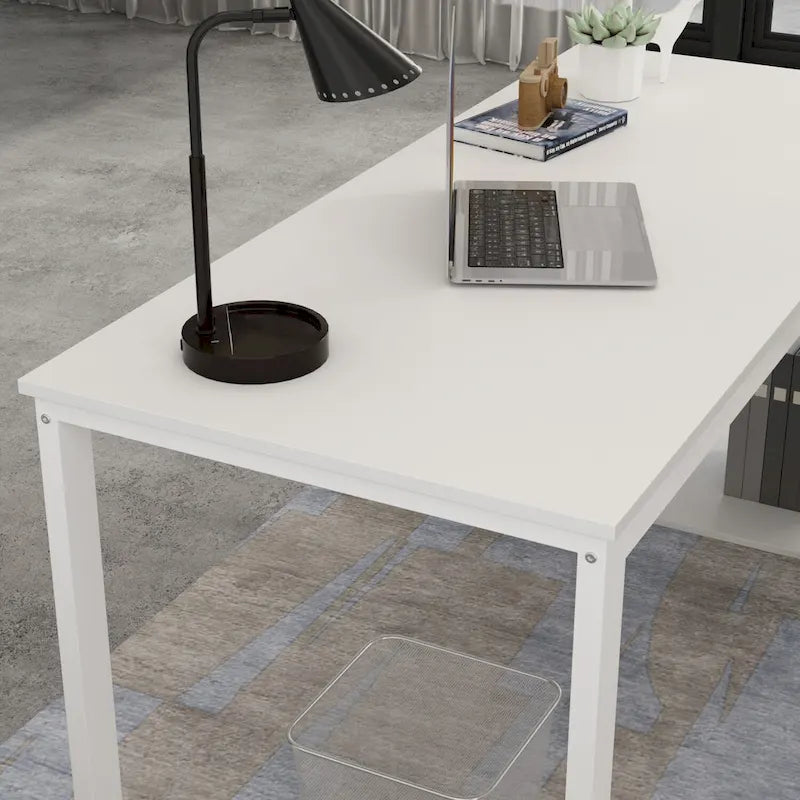 Bureau d'ordinateur d'angle blanc / noir avec 1 tiroir et étagère de rangement ouverte – Unité unique