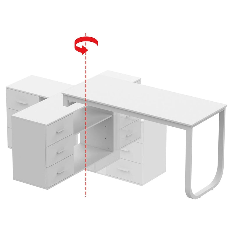 Bureau d'ordinateur d'angle blanc / noir avec 1 tiroir et étagère de rangement ouverte – Unité unique