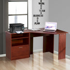 Bureau d'angle d'ordinateur en L, cerisier/noir, avec meuble imprimante et tiroir coulissant – Unité individuelle