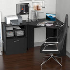 Bureau d'angle d'ordinateur en L, cerisier/noir, avec meuble imprimante et tiroir coulissant – Unité individuelle