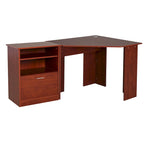 Bureau d'angle d'ordinateur en L, cerisier/noir, avec meuble imprimante et tiroir coulissant – Unité individuelle