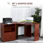 Bureau d'angle d'ordinateur en L, cerisier/noir, avec meuble imprimante et tiroir coulissant – Unité individuelle