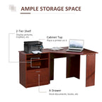 Bureau d'angle d'ordinateur en L, cerisier/noir, avec meuble imprimante et tiroir coulissant – Unité individuelle