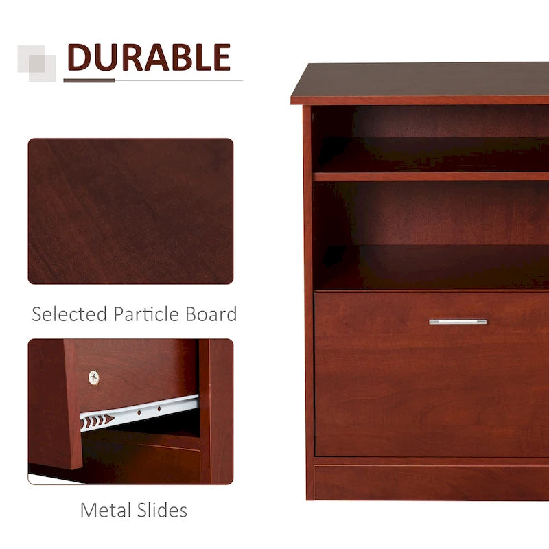 Bureau d'angle d'ordinateur en L, cerisier/noir, avec meuble imprimante et tiroir coulissant – Unité individuelle