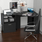 Bureau d'angle d'ordinateur en L, cerisier/noir, avec meuble imprimante et tiroir coulissant – Unité individuelle