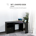 Bureau d'angle d'ordinateur en L, cerisier/noir, avec meuble imprimante et tiroir coulissant – Unité individuelle