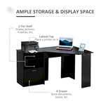 Bureau d'angle d'ordinateur en L, cerisier/noir, avec meuble imprimante et tiroir coulissant – Unité individuelle