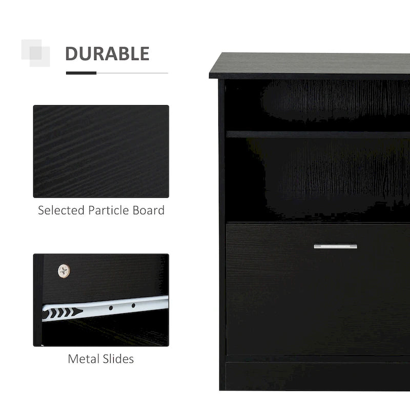Bureau d'angle d'ordinateur en L, cerisier/noir, avec meuble imprimante et tiroir coulissant – Unité individuelle