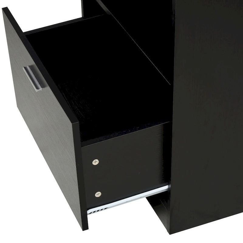 Bureau d'angle d'ordinateur en L, cerisier/noir, avec meuble imprimante et tiroir coulissant – Unité individuelle