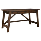 Bureau rustique en placage de bois marron avec pieds inclinés, 2 tiroirs à queues d'aronde et base avec entretoise en croix – Unité simple